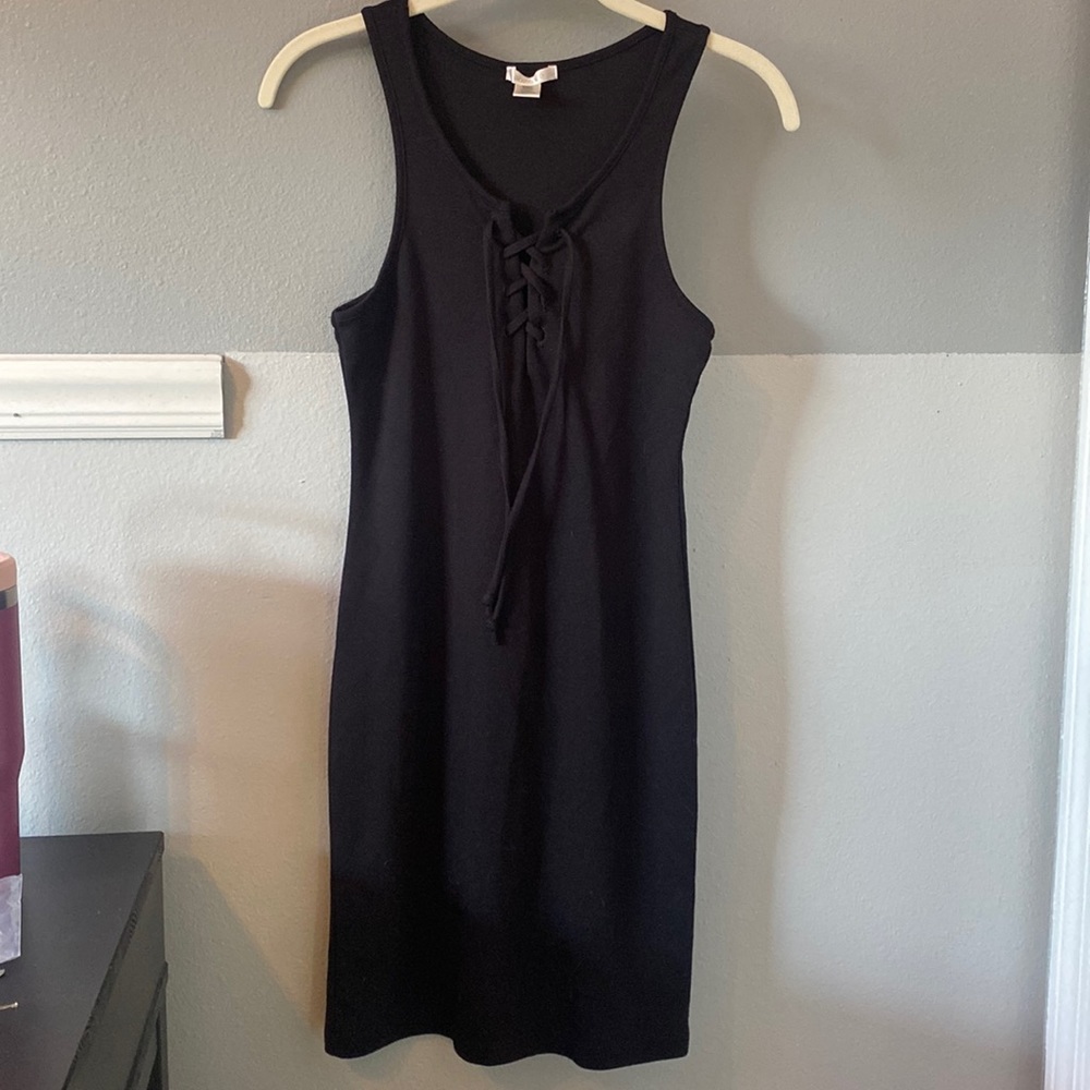 Racer back black tie up dress  #284